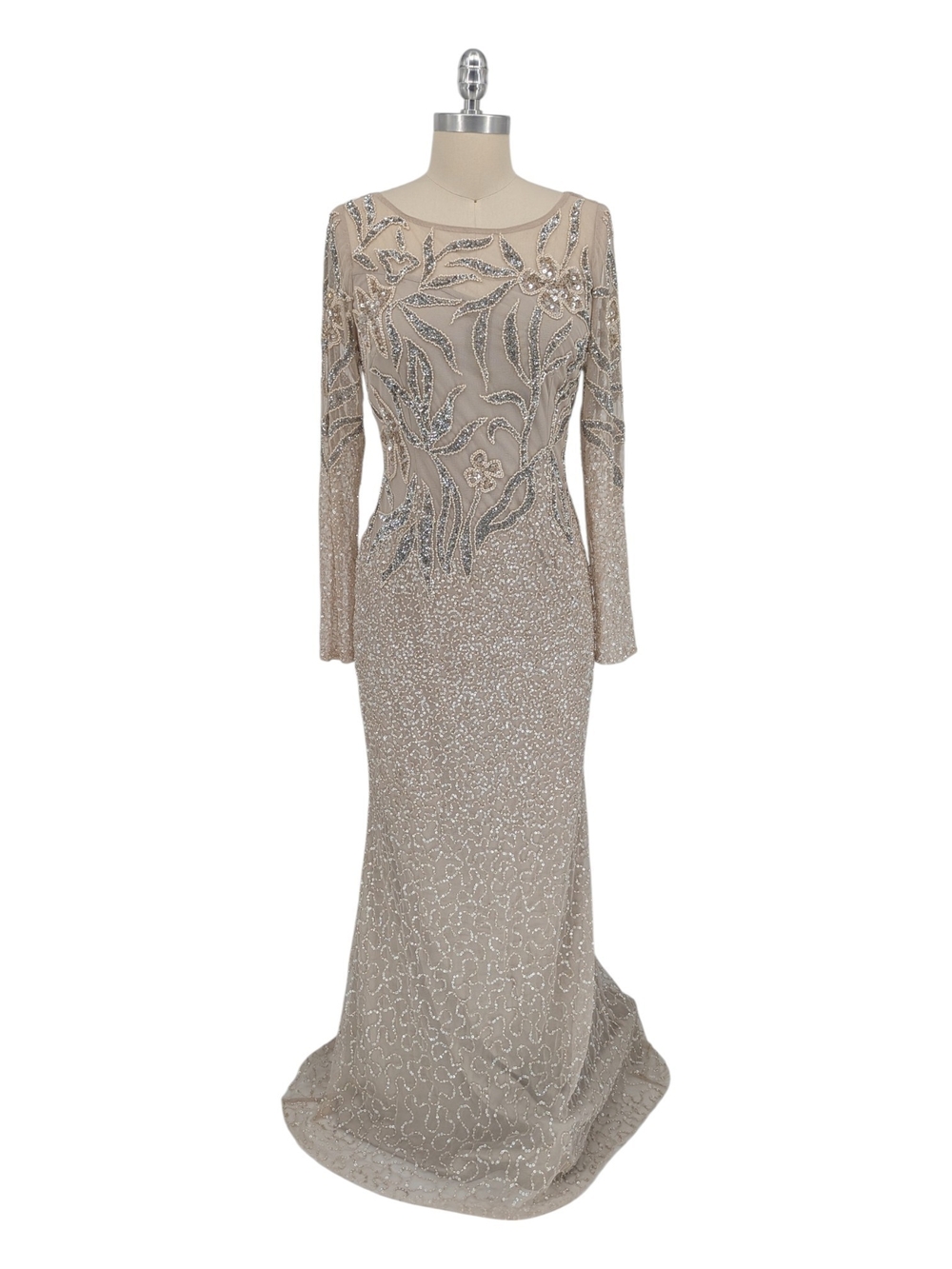 11368 Adrianna Papell Beaded Gown Beige size 8 evening formal wedding gala prom